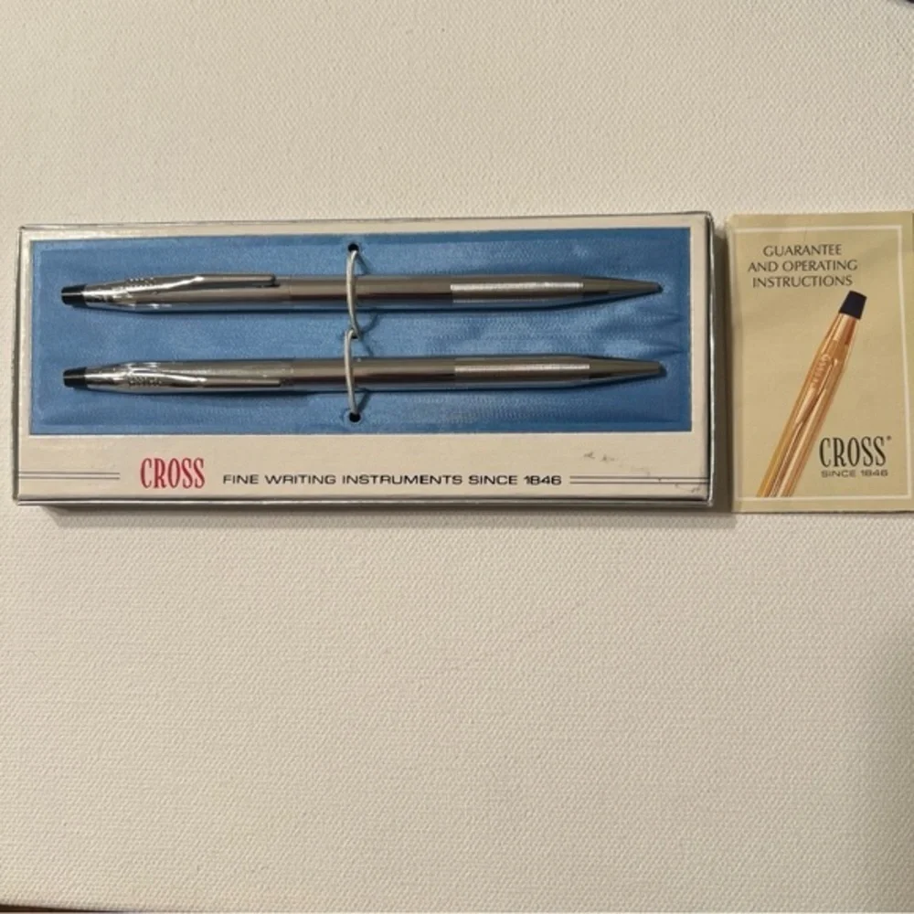 New Vintage CROSS Chrome Ball Point Pen Mechanical Pencil Set‎ 3501 With Box✍️✍️